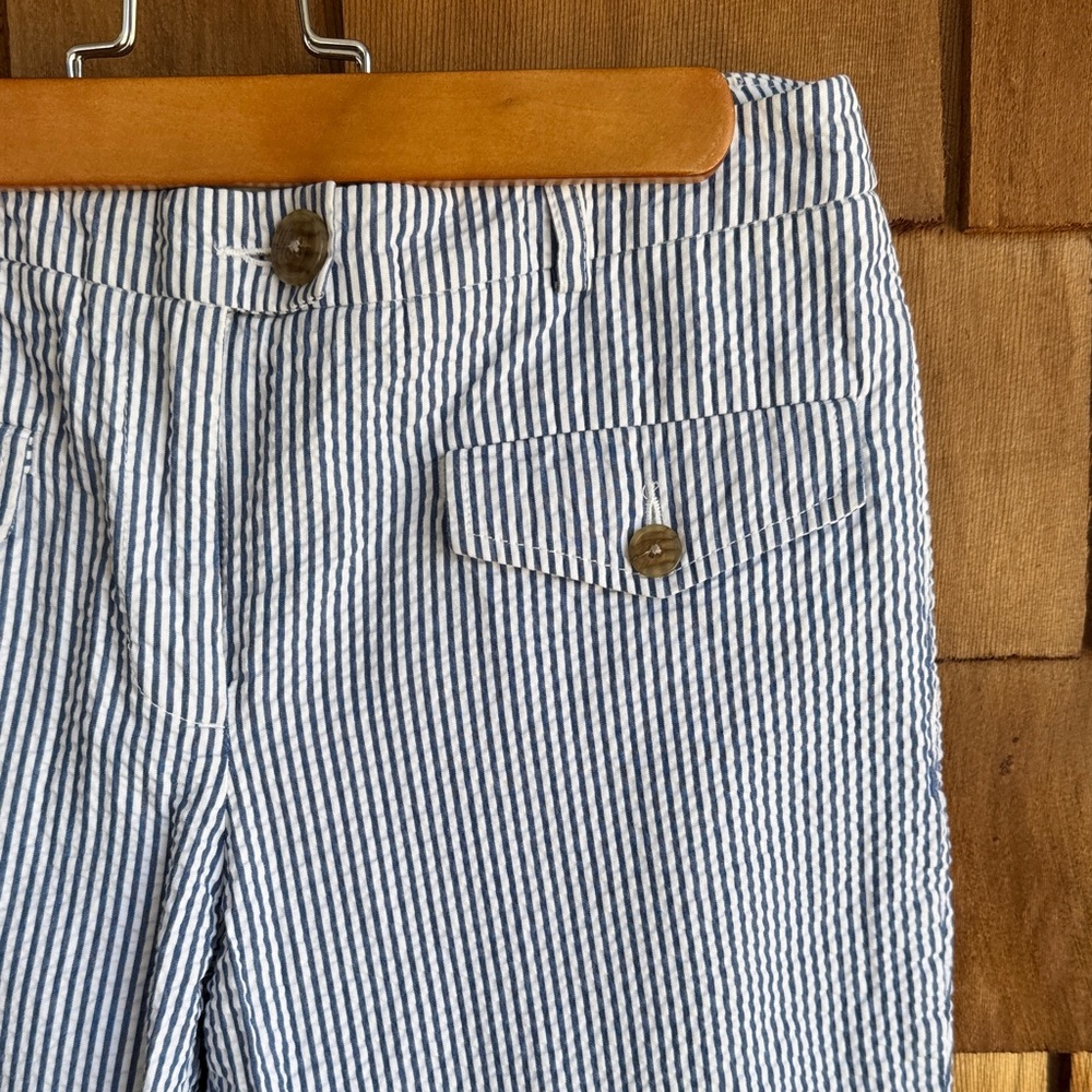 L.L. Bean Women's Blue and White Striped Seersucker Pants - Picture 4 of 7